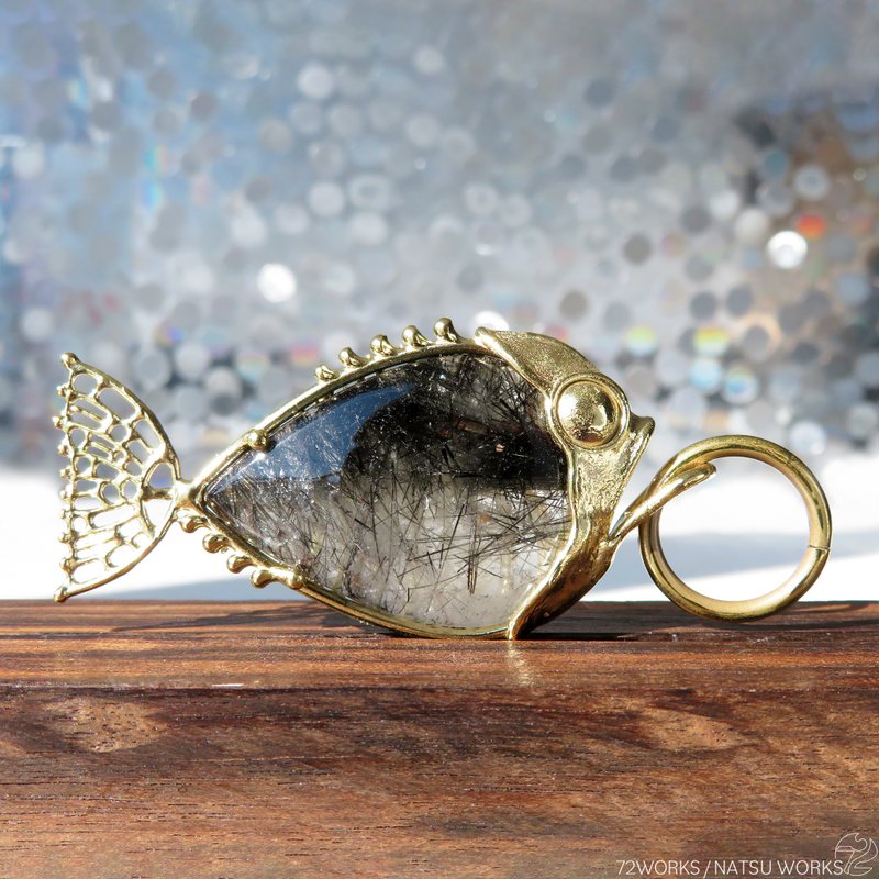 トルマリン in クォーツ フィッシュ チャーム / Tourmaline in Quartz Fish charms - 吊飾/掛飾 - 寶石 黑色
