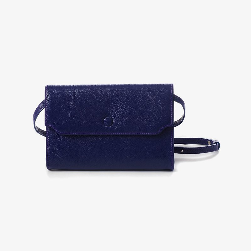 Bag-Genuine Leather Mini Shoulder Bag, Model O - Messenger Bags & Sling Bags - Genuine Leather Blue