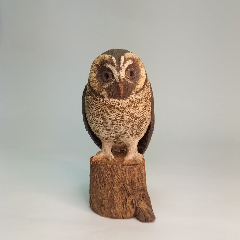 迷你版擬真貓頭鷹-褐林鴞/陶塑品/生態/原創 - 擺飾/家飾品 - 陶 