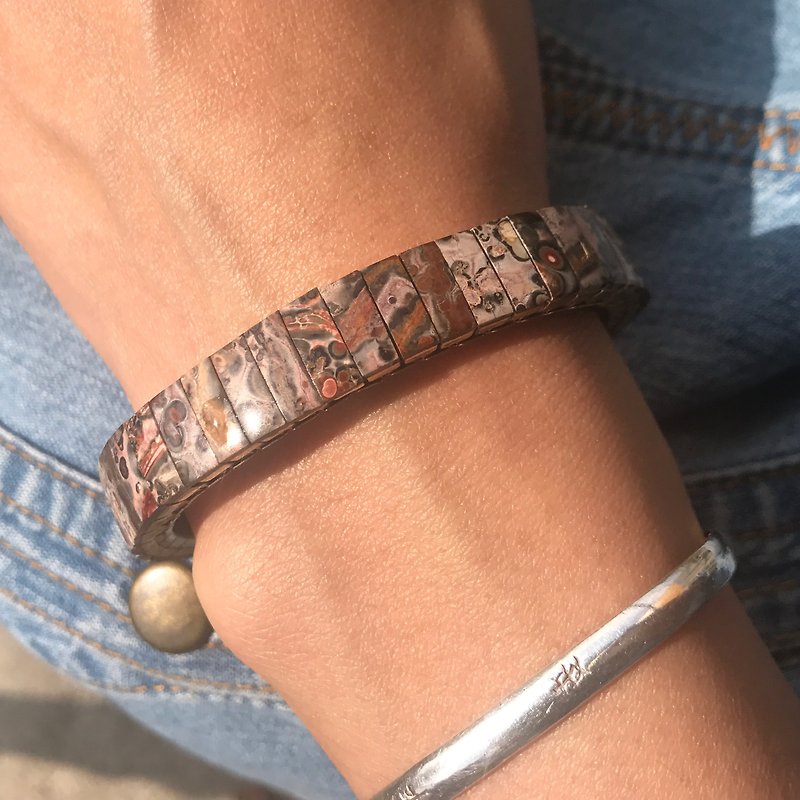 【Lost And Find】Natural panther pattern agate bracelet - Bracelets - Stone Brown