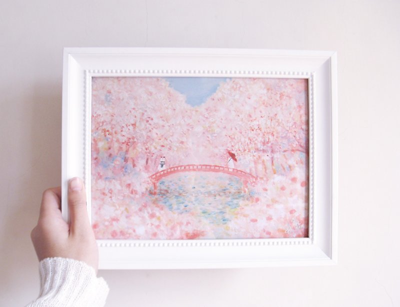 A3 Japanese Bunny Sakura Illustration Copy Painting Picture Frame - Posters - Paper Pink