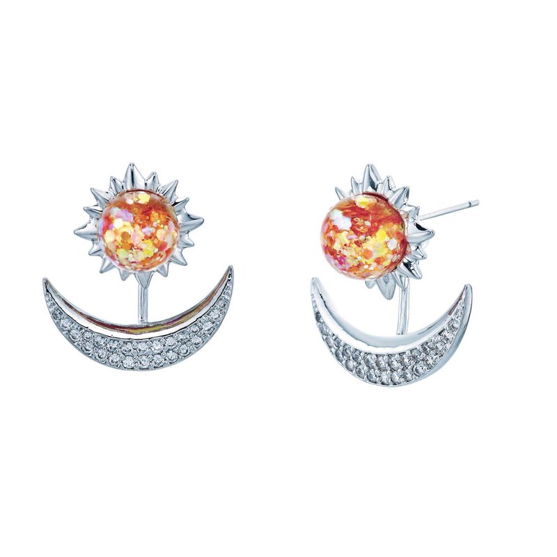Sun&Moon Snowball 2way Earrings - 耳環/耳夾/耳骨夾 - 玻璃 