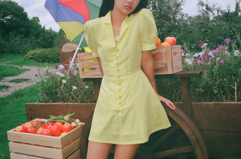 Aprilpoolday / SUNNY DRESS / Jasmine / L - ชุดเดรส - ผ้าฝ้าย/ผ้าลินิน สีเหลือง