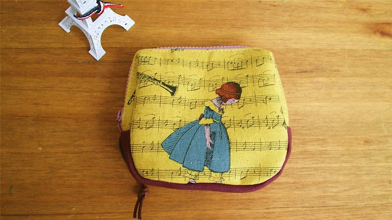 Handmade Handmade. Music girl. Pocket bag - กระเป๋าเครื่องสำอาง - ผ้าฝ้าย/ผ้าลินิน สีเหลือง