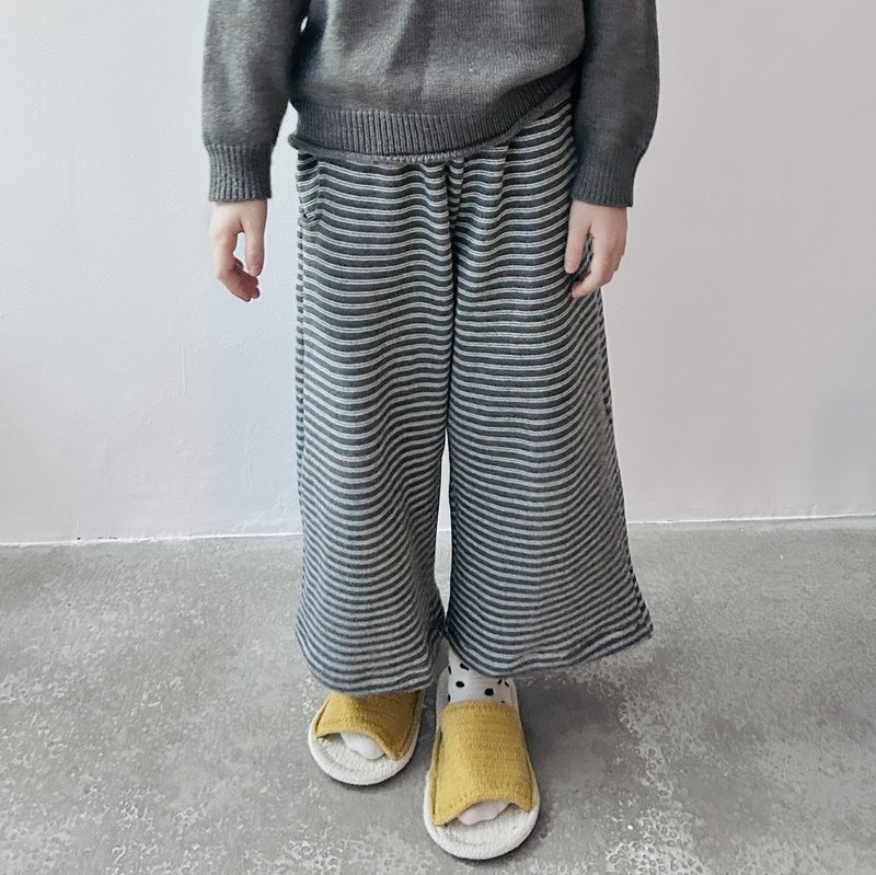 Gray striped cotton loose straight pants/pants children's clothing - Pants - Cotton & Hemp Gray