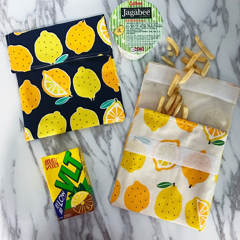 Handmade Eco Food Bag - Lemon Pattern - กล่องเก็บของ - ผ้าฝ้าย/ผ้าลินิน 