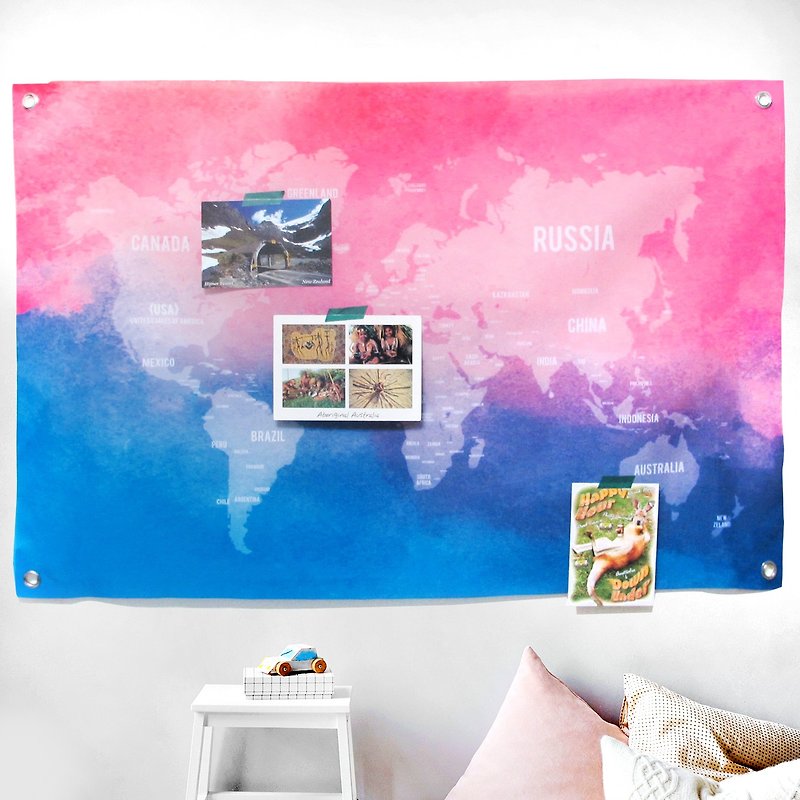 客製化世界地圖布幔 深粉藍 (中型) - 壁貼/牆壁裝飾 - 其他材質 粉紅色