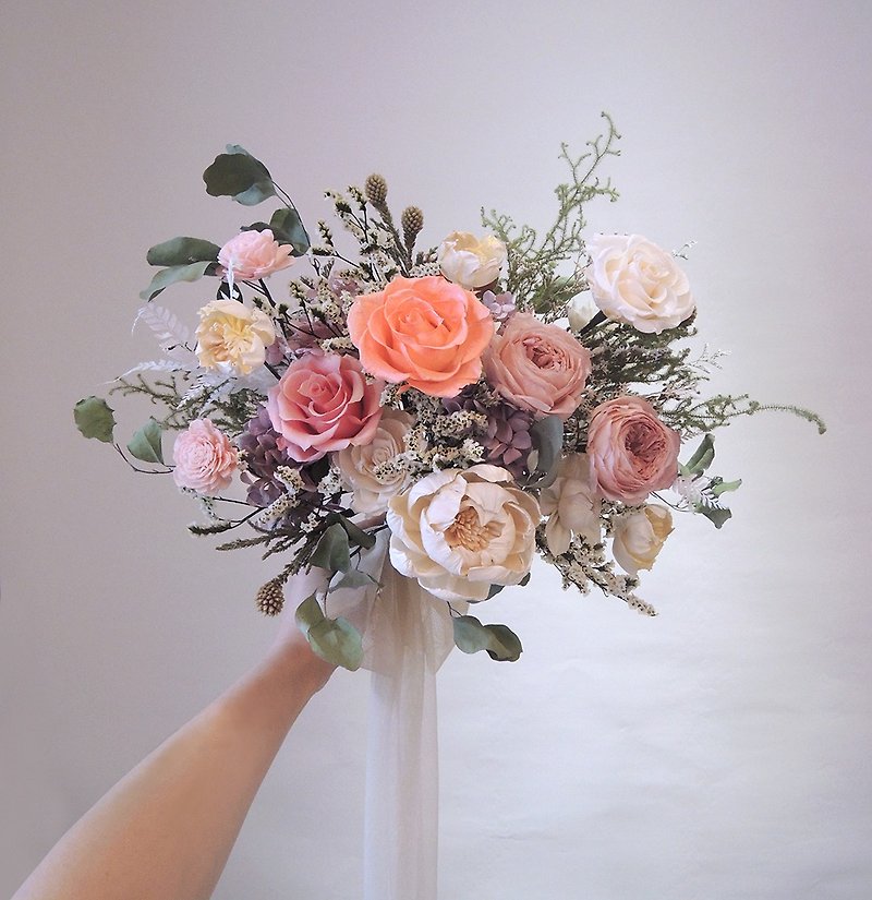 Natural wind coral orange powder, no withered roses, dry flower bouquets-wedding bouquets, outdoor wedding bouquets - ช่อดอกไม้แห้ง - พืช/ดอกไม้ สึชมพู