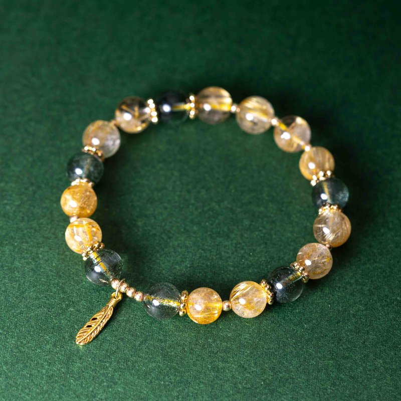 Golden Rutilated Quartz, Green Phantom Quartz, 14K Gold Filled Findings Bracelet - สร้อยข้อมือ - คริสตัล สีทอง