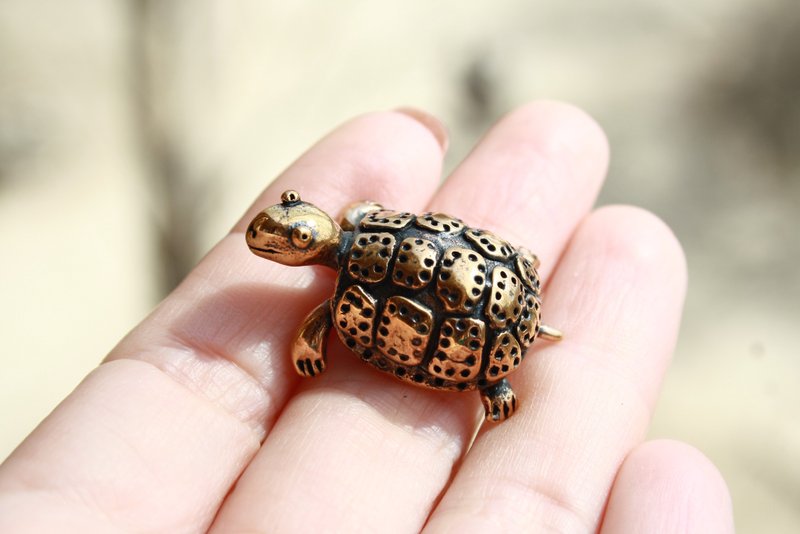 Turtle - miniature statuette of bronze, metal figurine - ของวางตกแต่ง - ทองแดงทองเหลือง 