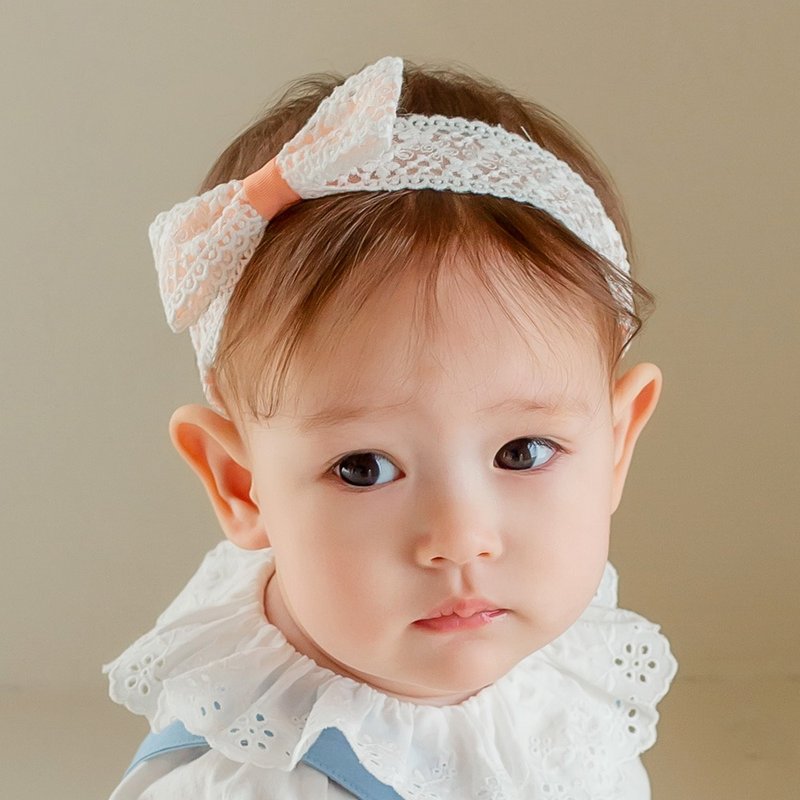 Happy Prince Korean-made Laila milk orange small floral bow girl baby headband - Baby Hats & Headbands - Cotton & Hemp Orange