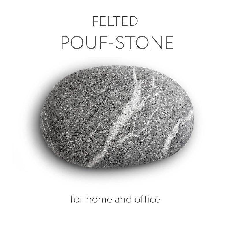 Wool stone pouf ottoman, floor cushion – Still Model - หมอน - ขนแกะ สีเทา