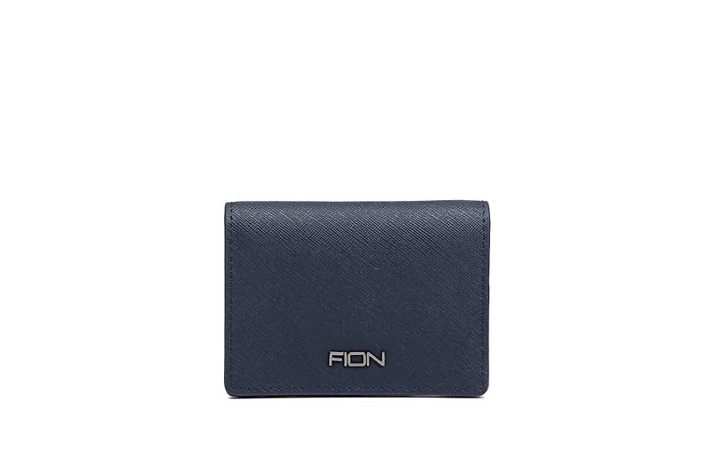 FION 牛皮十字花紋卡包 - 長短皮夾/錢包 - 真皮 藍色
