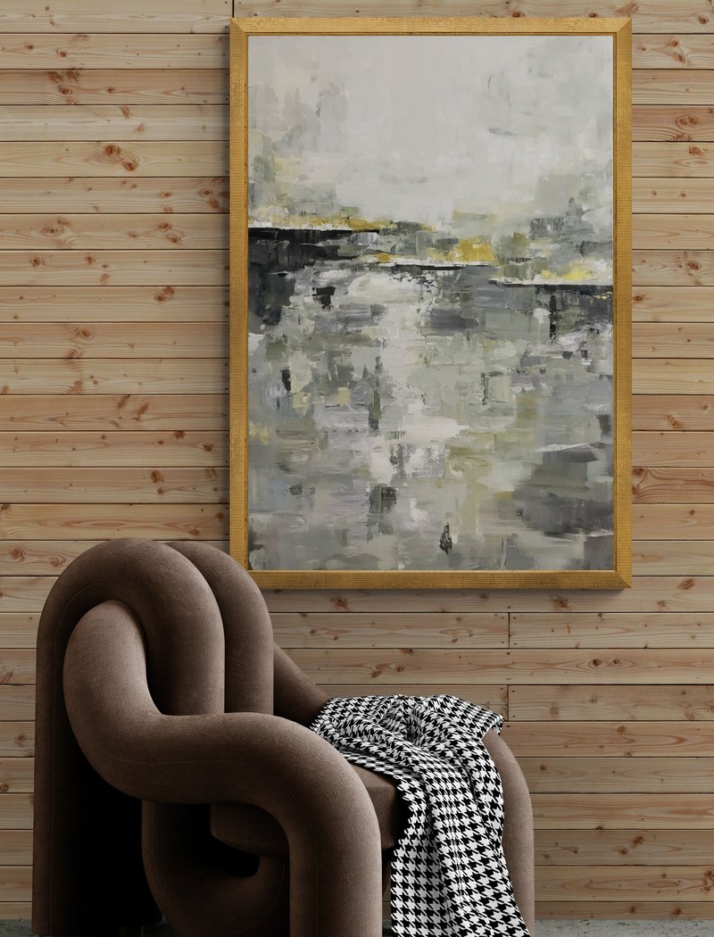 Large Abstract landscape oil painting on canvas Original painting - ตกแต่งผนัง - ผ้าฝ้าย/ผ้าลินิน สีเทา