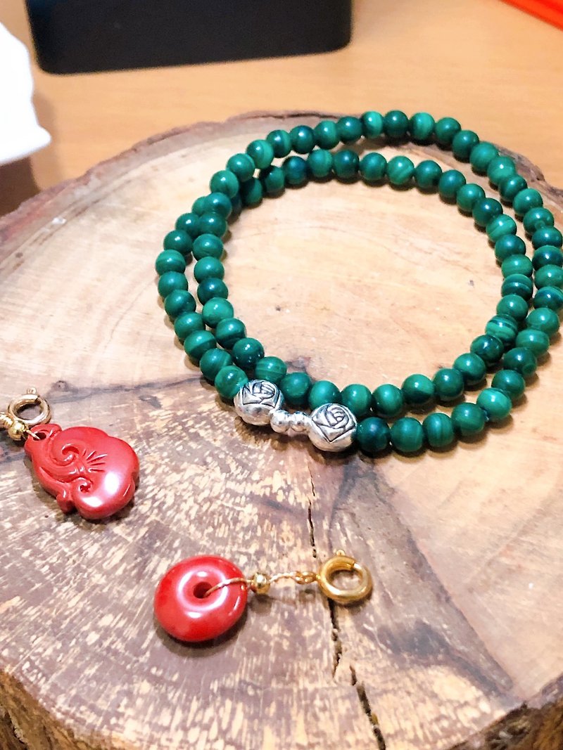 孔雀石雙圈手珠 (不含配飾) - 手鍊/手鐲 - 寶石 綠色
