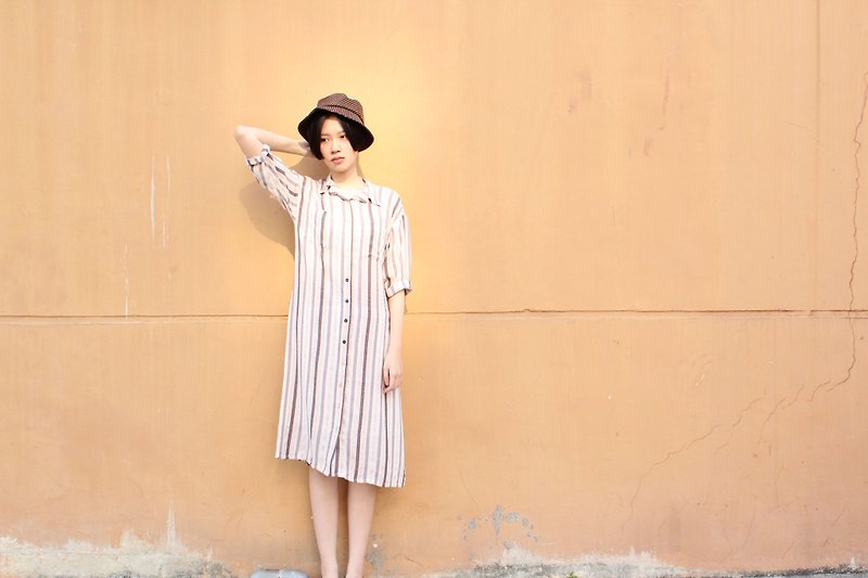 Earth-colored stripes. Great shirt flavor. Wandering long dress - One Piece Dresses - Cotton & Hemp 