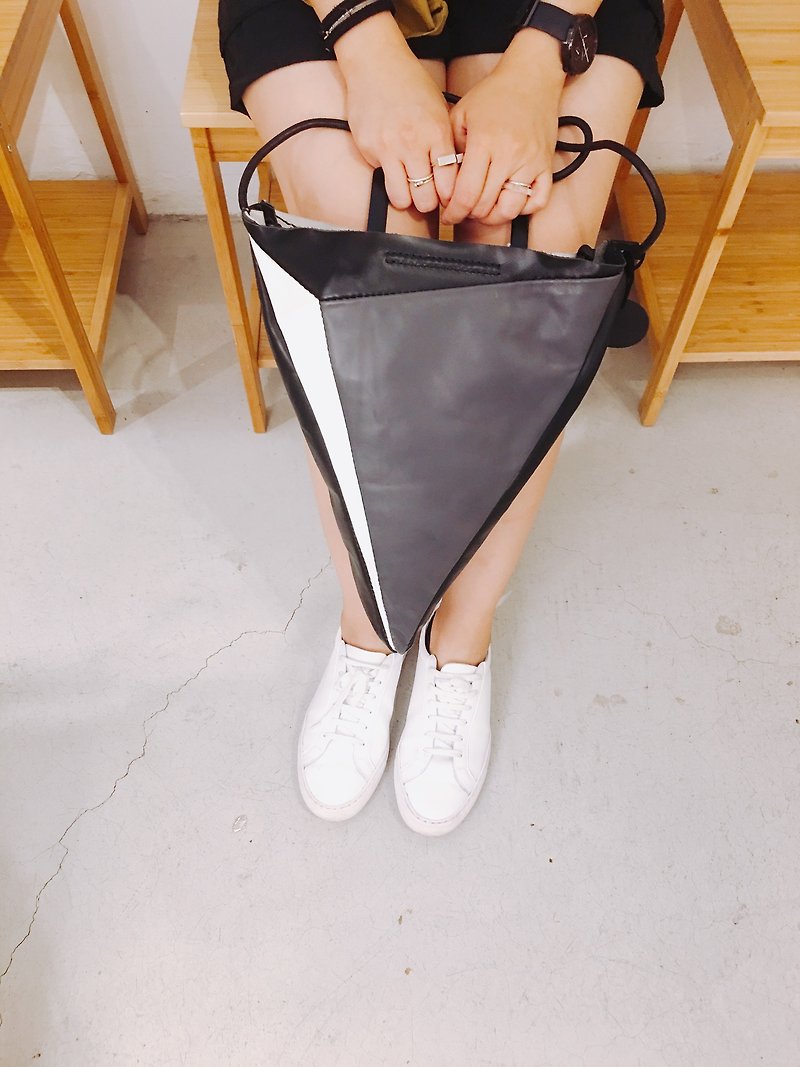 ANYWAY simple triangle color block leather tote bag (3D) - Messenger Bags & Sling Bags - Genuine Leather Multicolor