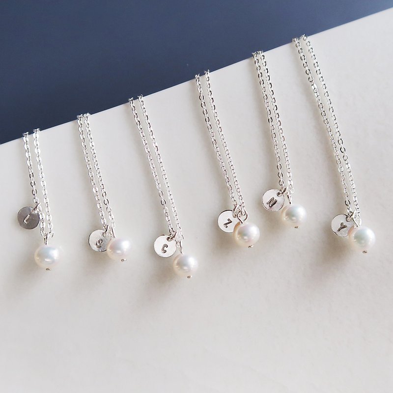 925純銀 淡水珍珠單顆 客製化刻字 項鍊 鎖骨鍊 長鏈 免費包裝 - 項鍊 - 純銀 白色
