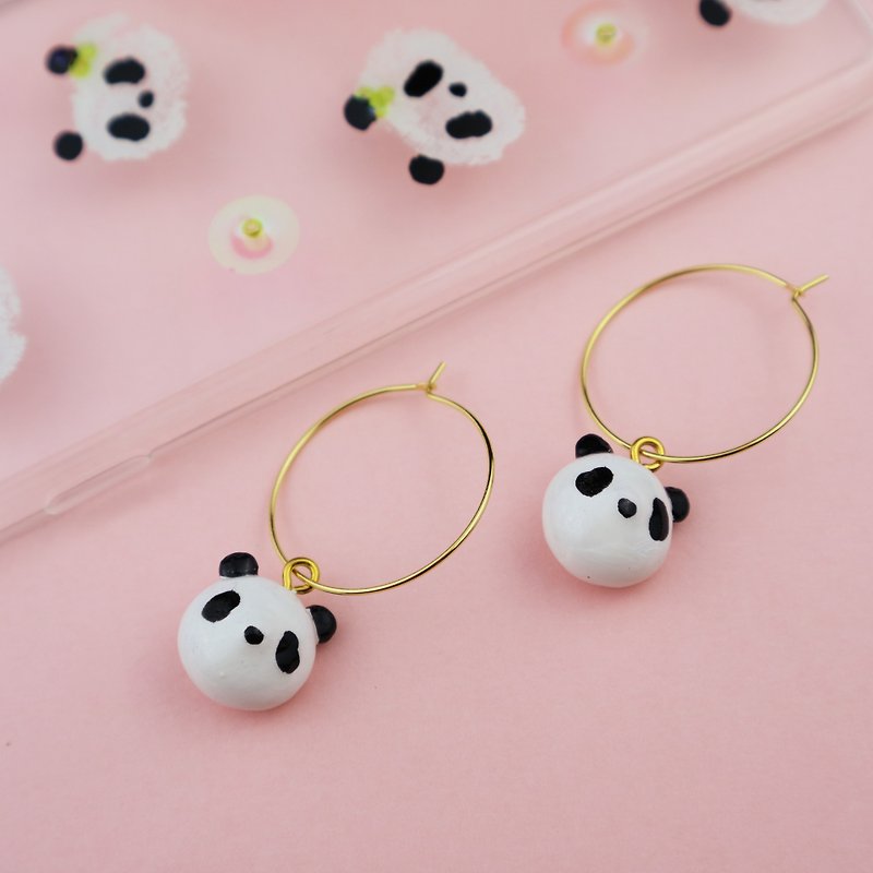 OMO  Original hand-painted  Panda  18K Gold Earrings - Earrings & Clip-ons - Clay 