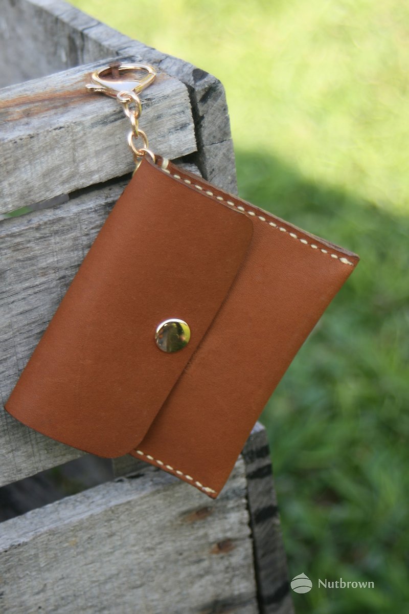 Handmade leather - square purse / key bag - cocoa brown - กระเป๋าใส่เหรียญ - หนังแท้ สีนำ้ตาล