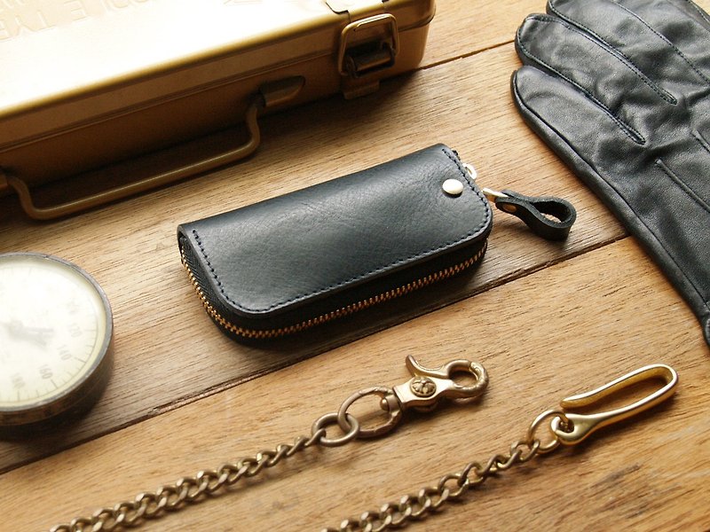 Leather Key Case ( Custom Name ) - Harley Black - Keychains - Genuine Leather Black