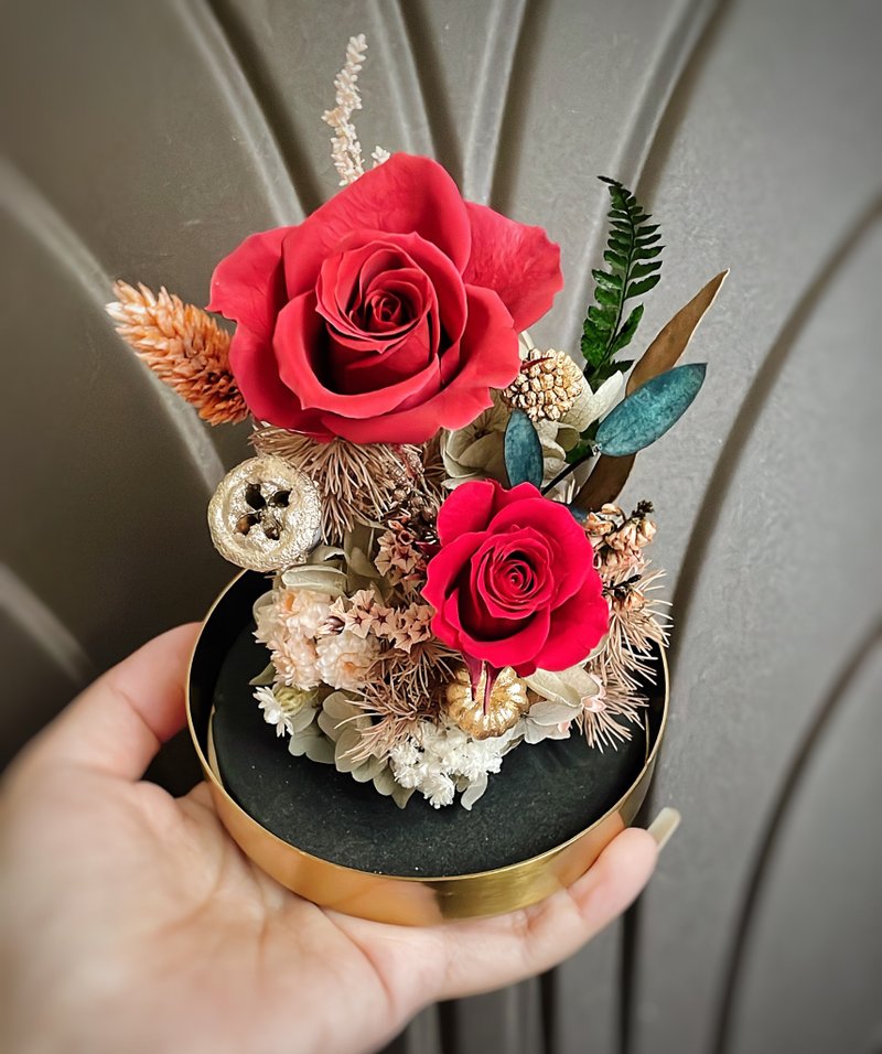 Miss。花謎 玫瑰 金邊玻璃罩 永生花 乾燥花 - 乾燥花/永生花 - 植物．花 多色