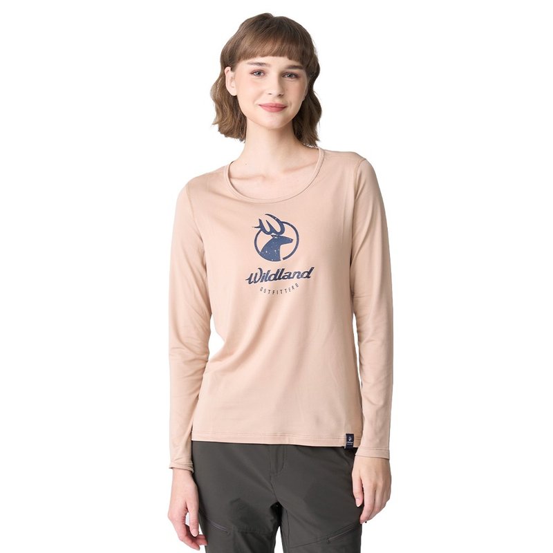 [Wildland] Light energy fiber round neck thermal clothing for women 0B12663-121 wheat color - เสื้อผู้หญิง - เส้นใยสังเคราะห์ สีกากี