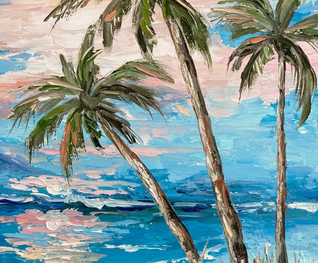 ヤシの木の絵海景オイルオリジナルアートワークサンセット