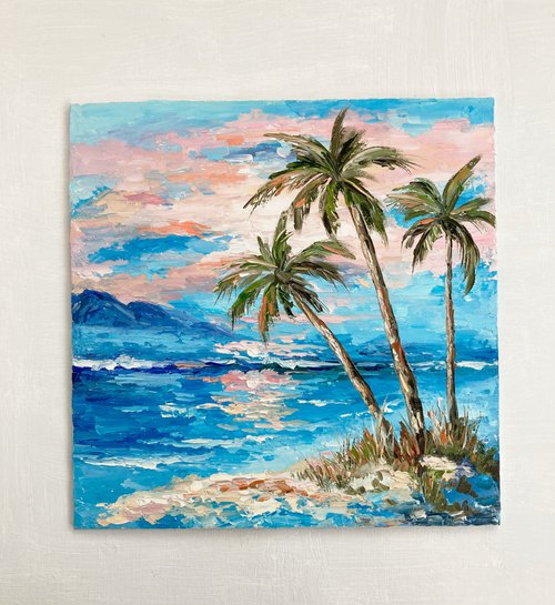 油絵 絵画【ヤシの木と海】 ヤシの木と海 | ファーレイ恵梨 ｜インテリア絵画 アートの専門