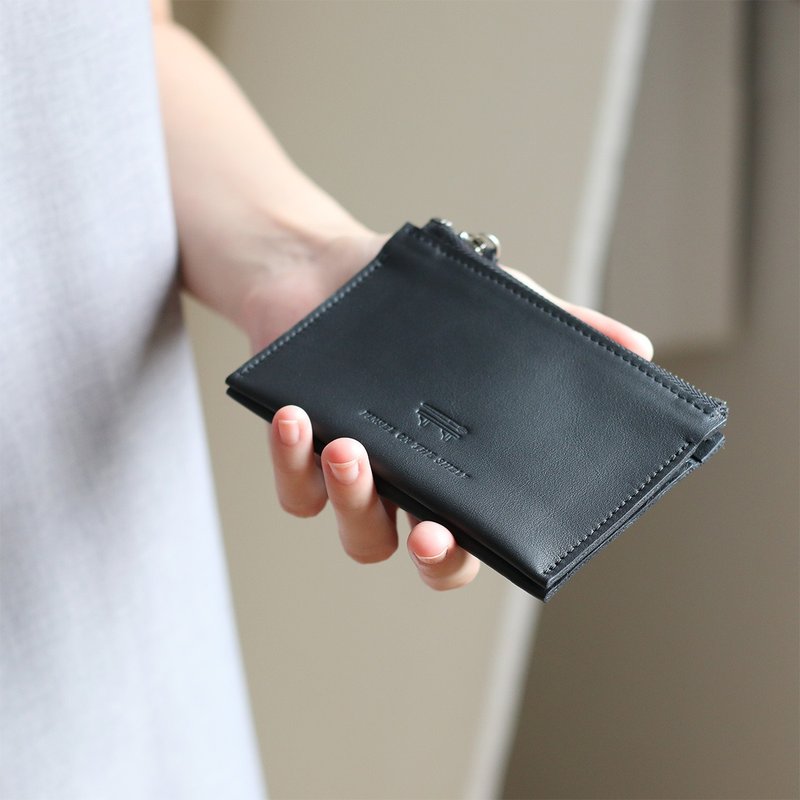 double mini wallet : black - กระเป๋าสตางค์ - หนังแท้ สีดำ