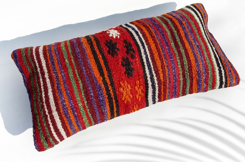 土耳其地毯抱枕套 羊毛抱枕套 kilim圖騰地毯枕頭套-南歐希臘夕陽 - 枕頭/咕𠱸 - 羊毛 多色
