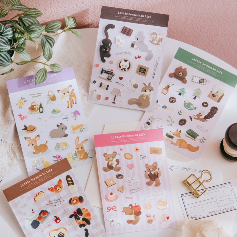 透明PET手帳貼紙-5款各一組合優惠 - 貼紙 - 紙 多色