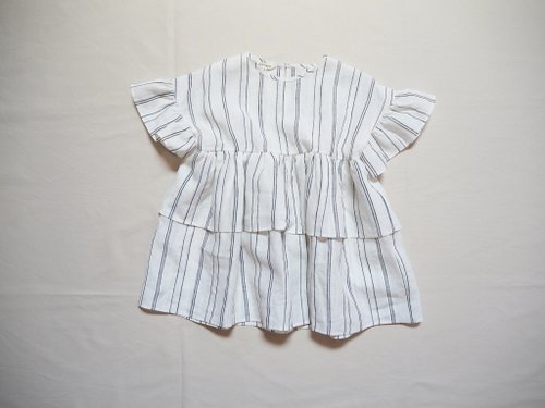 Linen stripe frilled tiered blouse