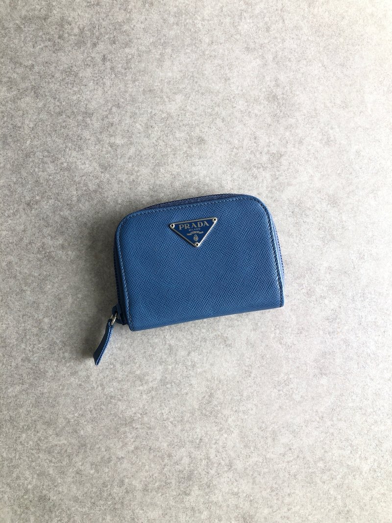 【 日本直送　名牌中古包 】PRADA プラダ 財布 ブルー トライアングルロゴ レザー サフィアーノ コインケース vintage 6yvu4c - 錢包/皮夾/長短夾 - 真皮 藍色