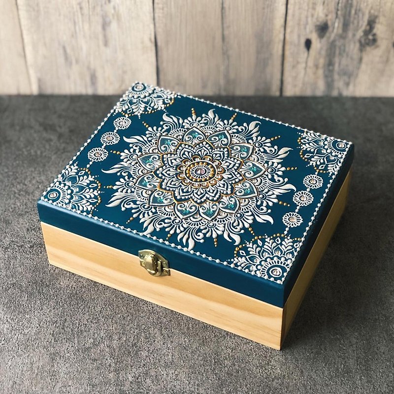 [小瑕疵特价] HENNA / ethnic style / mandala / Zen winding / Morocco / wooden box / Egypt - กล่องเก็บของ - ไม้ สีเขียว