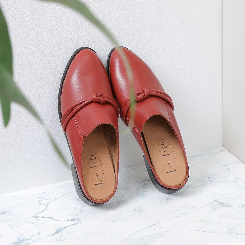 Simple Knot Mules_ Red - Women's Leather Shoes - Genuine Leather Red