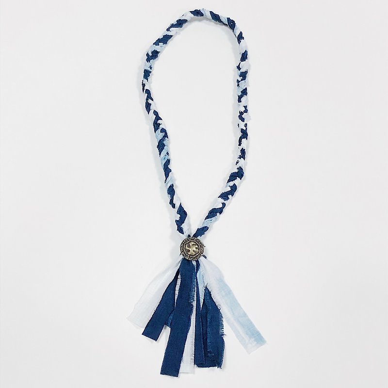 ผ้าฝ้าย/ผ้าลินิน สร้อยคอ สีน้ำเงิน - Herring blue dye | blue dyed braided rope hand-woven blue dyed necklace