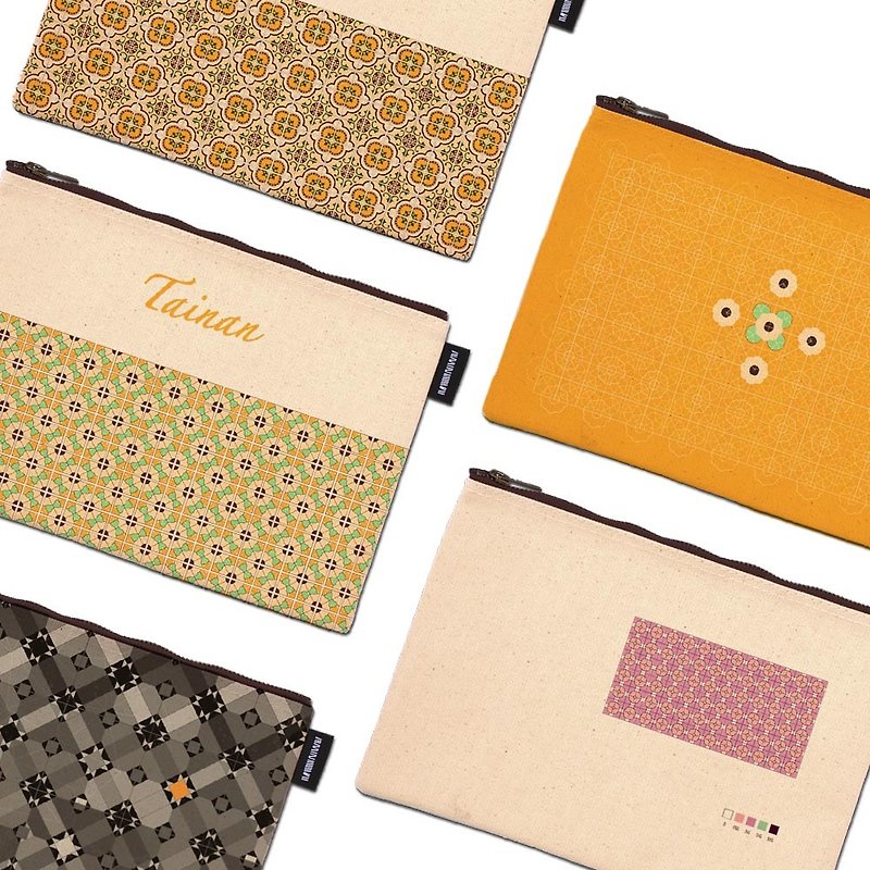 | Retro Tile Series | Synthetic Canvas Zipper Bag/A total of 5 - กระเป๋าเครื่องสำอาง - ผ้าฝ้าย/ผ้าลินิน หลากหลายสี