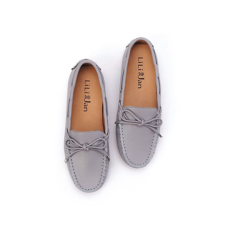 [Urban Intellectuality] Full leather handmade Doudou loafers_fog gray blue - Women's Oxford Shoes - Genuine Leather Blue