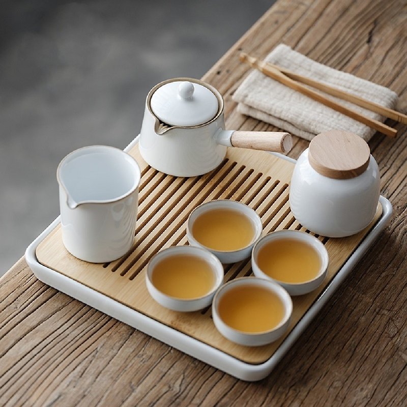聞說|日式悅白簡約茶壺茶具套裝 - 茶具/茶杯 - 陶 白色