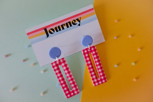 藝途工作室 journey studio 夏日系列 - 印花格紋 方形 手工軟陶耳環