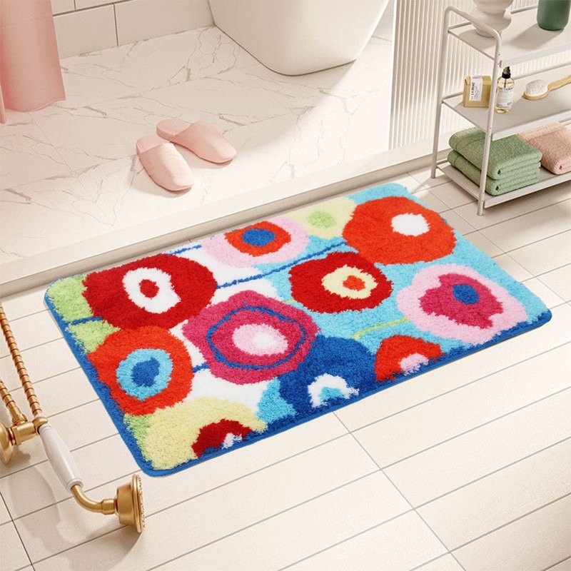 五彩花朵植絨浴室地墊腳墊彩色居家裝飾禮物 進門地墊 - 地墊/地毯 - 聚酯纖維 多色