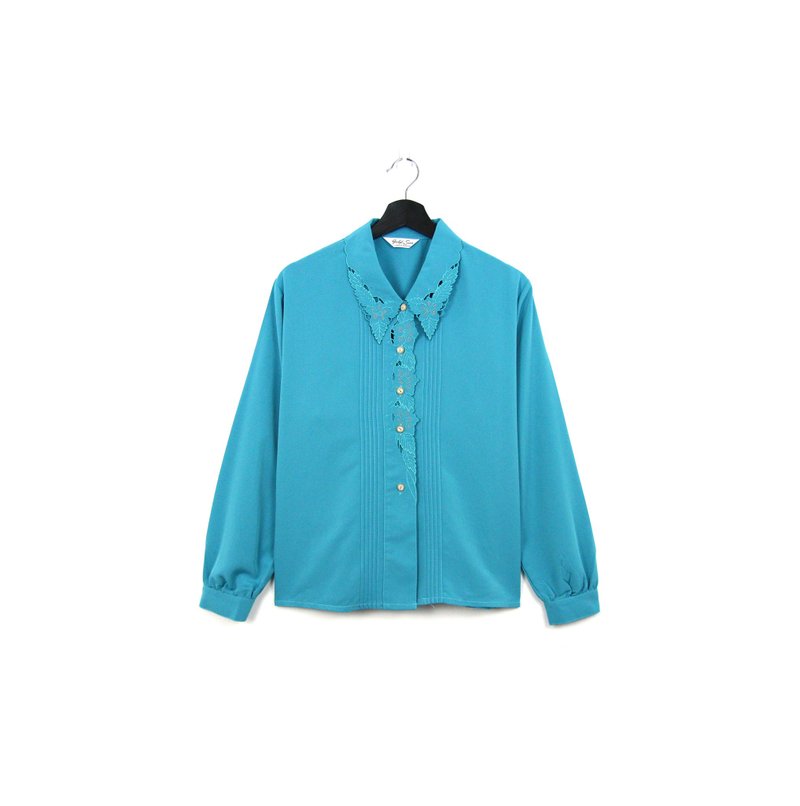 Back to Green:: 日和感絲質白襯衫 蔚藍//vintage shirt - 女襯衫 - 絲．絹 