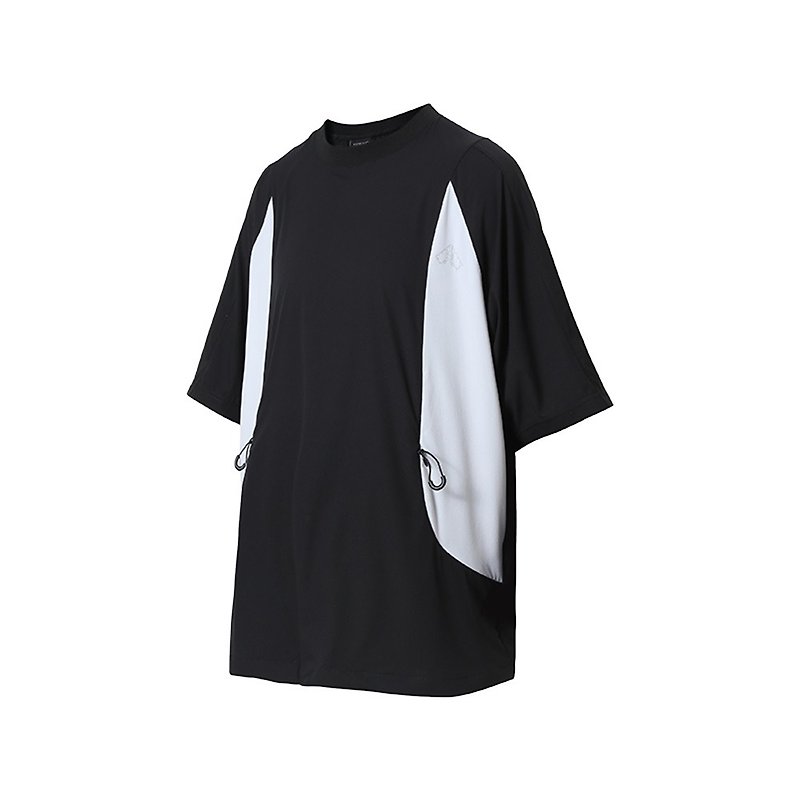 Black and white deconstructed geometric patchwork T-shirt UPF50+ sun protection breathable outdoor functional short sleeve - เสื้อยืดผู้ชาย - วัสดุอื่นๆ สีดำ