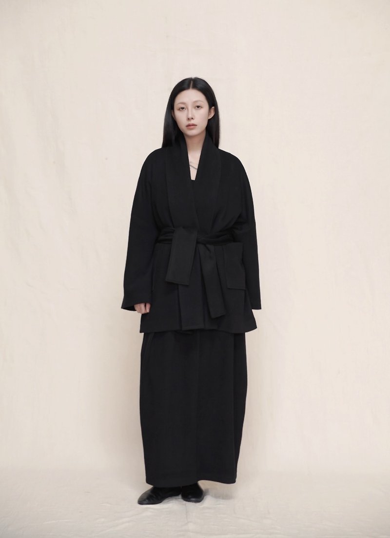 New Chinese style minimalist Chinese lapel lace mid-length coat - เสื้อผู้หญิง - วัสดุอื่นๆ สีดำ