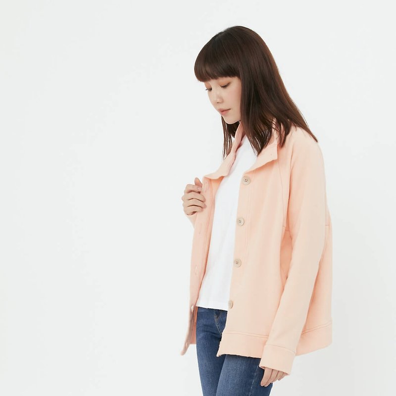 Amanda 暖窩刷毛口袋高領外套/粉橘 - 外套/大衣 - 棉．麻 粉紅色