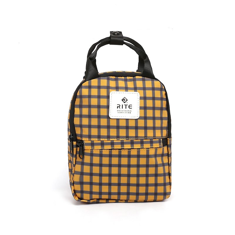[RITE] Le Tour Series - Dual-use Mini Backpack - Plaid Yellow - กระเป๋าเป้สะพายหลัง - วัสดุกันนำ้ สีส้ม