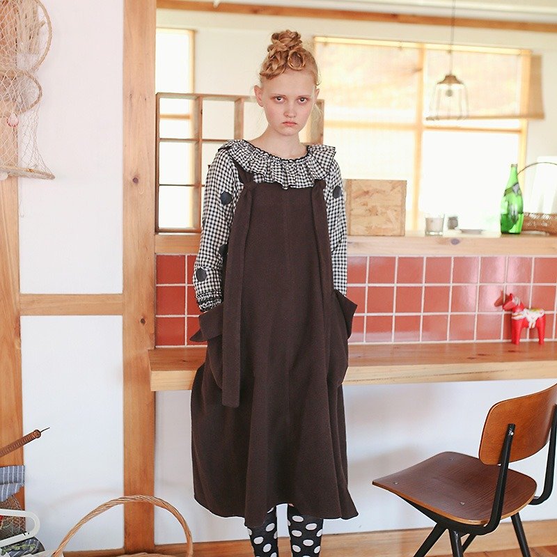 Brown wool slip dress - imakokoni - One Piece Dresses - Wool Brown