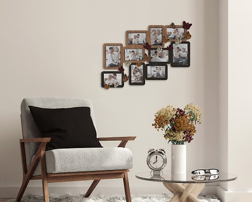 Mr.Carpenter Store Custom color photo frame collage decorated with wooden butterflies Engraved art