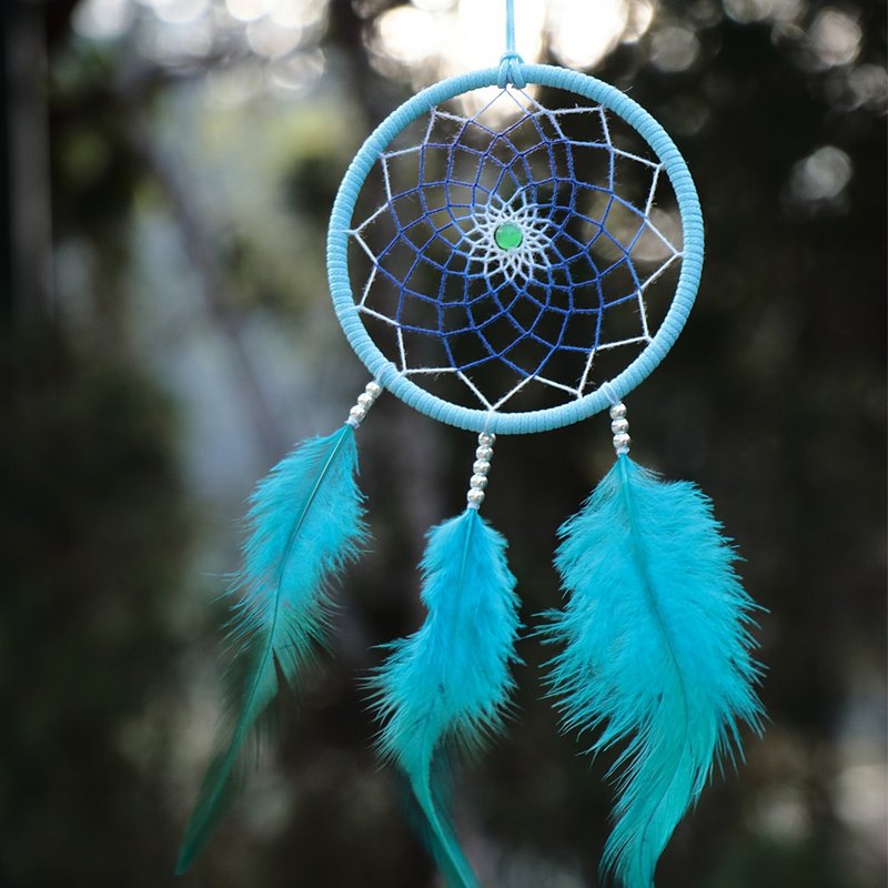 森林潘朵拉丨貓眼石 手工編織 漸層  Dreamcatcher-土耳其藍色 - 吊飾/掛飾 - 其他材質 藍色